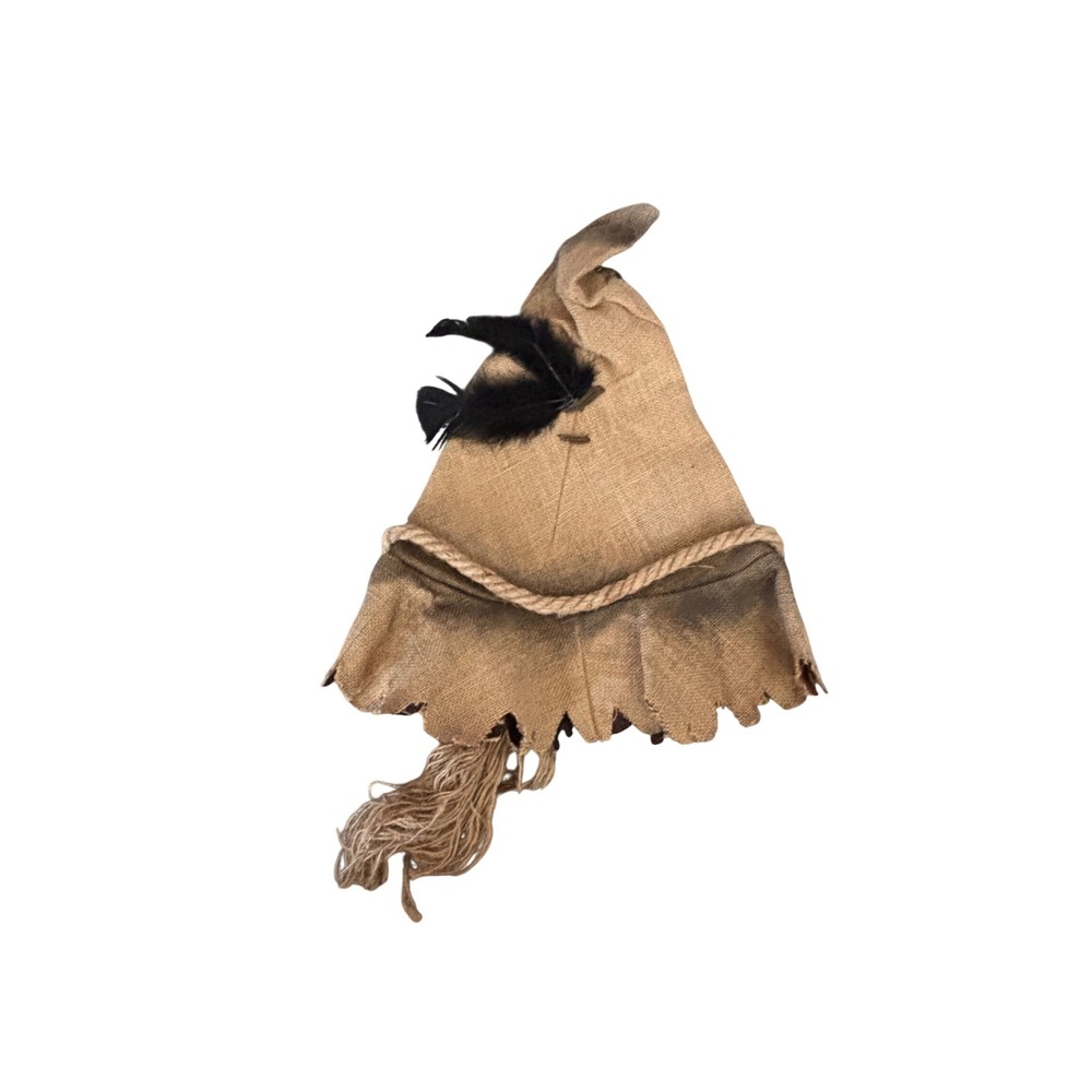 Spirit Halloween Adult Scarecrow Hat Brown Burlap Jute Rope Feather